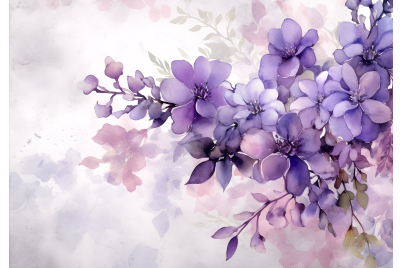 Фототапет Лилави акварелни цветя – художествен стил